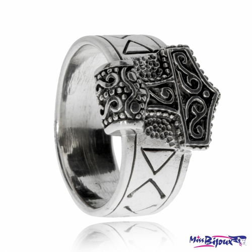 Pánský stříbrný prsten Thorovo kladivo