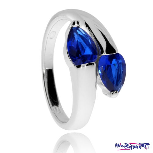 Stříbrný prsten se syntetickými kameny, modré kapky