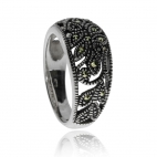 Stříbrný prsten s markazity - Motiv s lístky