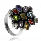 Stříbrný prsten s různě barevnými polodrahokamy