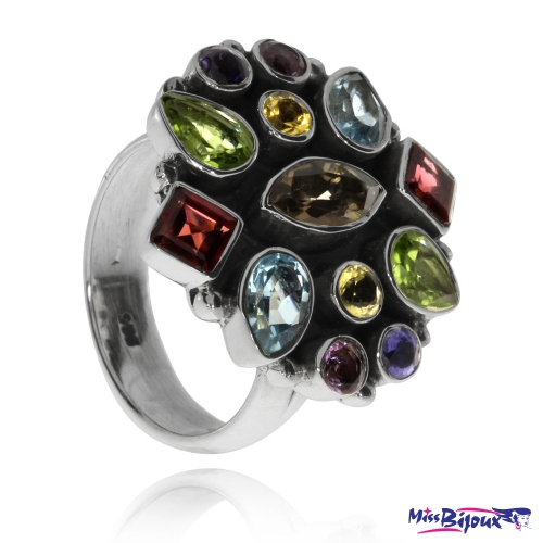 Stříbrný prsten s přírodními kameny - mix kamenů