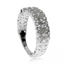 Stříbrný prsten se zirkony (kubická zirkonie) květinový motiv 