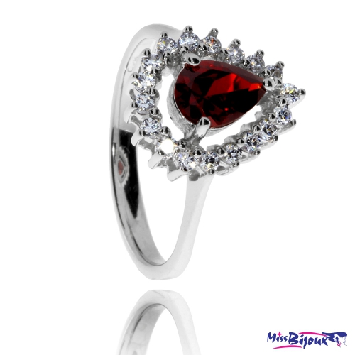Stříbrný prsten se zirkony (cubic zirconia) - červená kapka 
