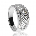 Stříbrný prsten se zirkony (kubická zirkonie), široký kroužek s kulatým kamenem