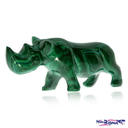 Malachitová figurka nosorožec