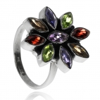 Stříbrný prsten s přírodními kameny - Květina 
