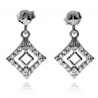 Stříbrné visací náušnice se zirkony (cubic zirconia) kosočtverec