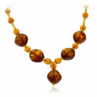 Bižuterní náhrdelník hnědý se zlatou - ručně vinuté perle