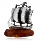 Stříbrná figurka s jantarem - vítr v plachtách