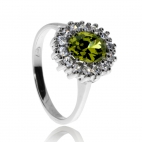 Stříbrný prsten se zirkonem (kubická zirkonie) - Zelený ovál 