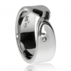 Stříbrný dámský prsten s přírodním diamantem - Dvojice spojených linií