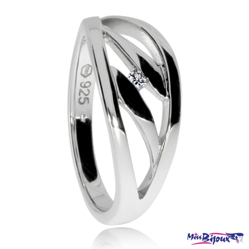 Dámský stříbrný prsten s přírodním diamantem - Listy svírající kámen
