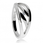 Dámský stříbrný prsten s přírodním diamantem - Listy svírající kámen