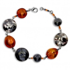 Bižuterní náramek ze skla - Oranžovo-šedé vinuté perle