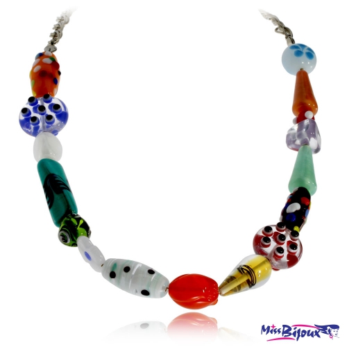 Bižuterní náhrdelník ze skla - Kombinace různých tvarů a barev