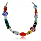 Bižuterní náhrdelník ze skla - Kombinace různých tvarů a barev