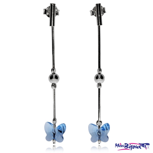 Stříbrné náušnice s krystaly Swarovski - Modrý motýlek
