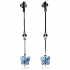 Stříbrné náušnice s krystaly Swarovski - Modrý motýlek