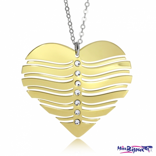 Stříbrný náhrdelník - Zvlněné srdce se zlacením 