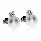 Stříbrné náušnice s perlou (perla syntetická) a zirkony (kubická zirkonie) 