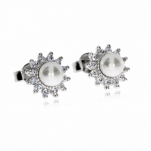 Stříbrné náušnice se zirkony (cubic zirconia) a perlou (perla syntetická) - Kytičky