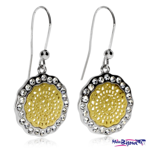 Stříbrné visací náušnice zlacené a zdobené krystaly Swarovski
