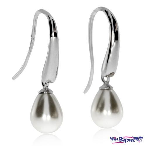 Stříbrné visací náušnice s perlou (perla syntetická) ve tvaru kapky