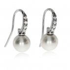 Stříbrné visací náušnice s perlou (perla syntetická) a zirkony (kubická zirkonie) na háčku