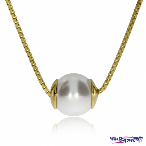 Stříbrný žluže zlacený náhrdelník s perlou 