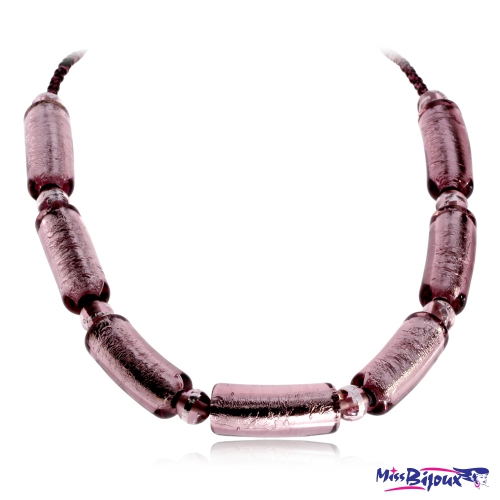 Bižuterní náhrdelník z ručně vinutých perel - Růžovo-fialové válečky 44 cm