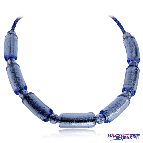 Skleněný bižuterní náhrdelník - Světle modré válečky 44 cm