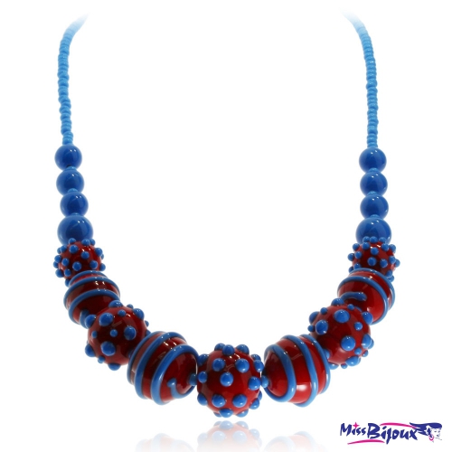Bižuterní náhrdelník ze skla - Červenomodrá kombinace