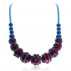 Bižuterní náhrdelník ze skla - Červenomodrá kombinace