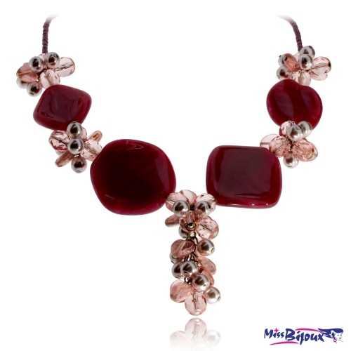 Bižuterní náhrdelník z ručně vinutého skla - Variace tvarů v červené