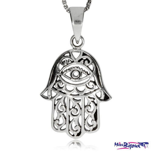 Stříbrný přívěsek - Amulet ochranné ruky s okem