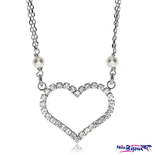 Stříbrný náhrdelník - Srdíčko z kamínku s ozdobými perličkami na řetízku