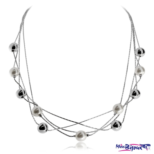 Stříbrný náhrdelník - Mnohořad s kuličkami a syntetickými perlami
