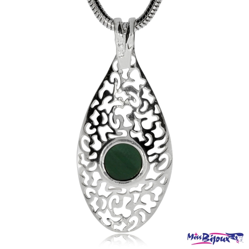 Sada stříbrných šperků s kulatým malachitem - Zdobené lůžko