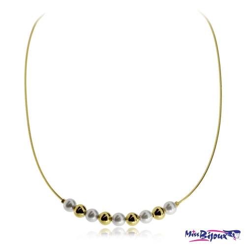 Stříbrný náhrdelník - Pozlacené kuličky a perly 