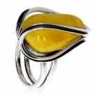 Stříbrný prsten - Žlutý jantar v elipse