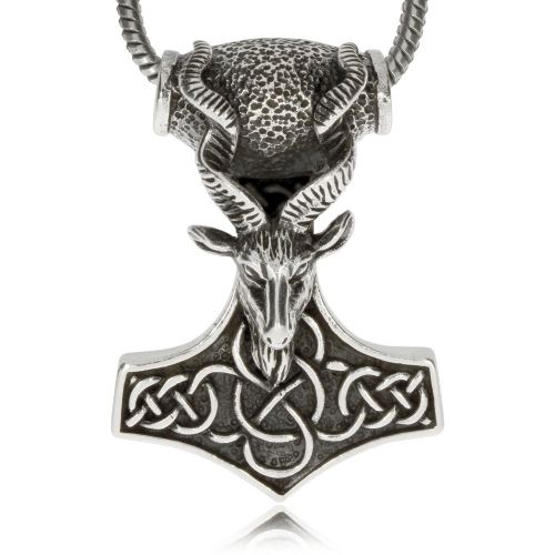 Stříbrný přívěsek - Thorovo kladivo se šrouborohým kozlem