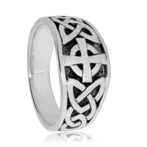 Stříbrný prsten s keltským křížem a smyčkami