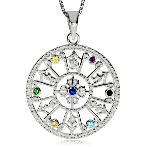Stříbrný přívěsek - Ornamentální kruh s kamínky
