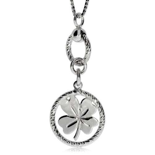Stříbrný náhrdelník se čtyřlístkem v broušeném kroužku