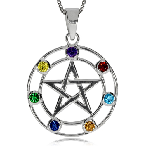 Stříbrný přívěsek - Pentagram ve zdvojeném kruhu