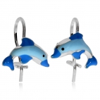 Dětské stříbrné náušnice - Modrý delfín