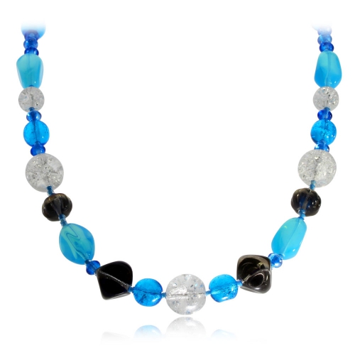 Bižuterní náhrdelník z modrých, bílých a černých korálků
