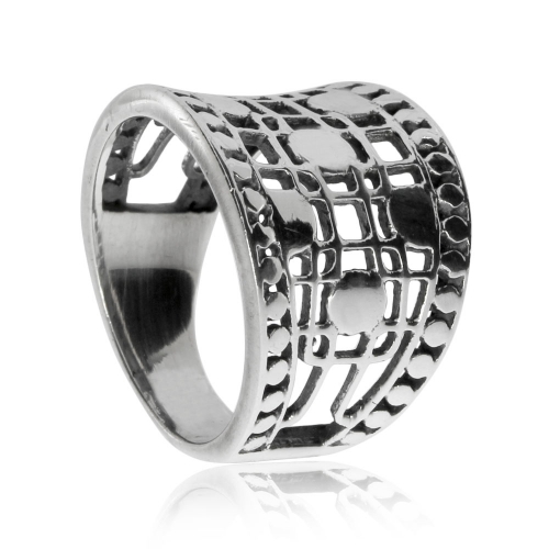 Střítrný prsten - Širší vzor s mřížkou
