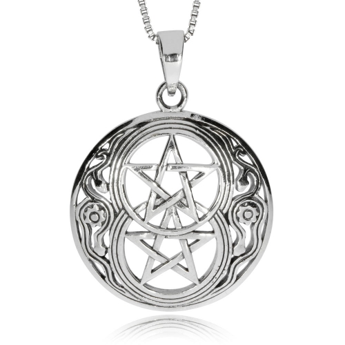 Stříbrný přívěsek - Kruh se dvěma pentagramy