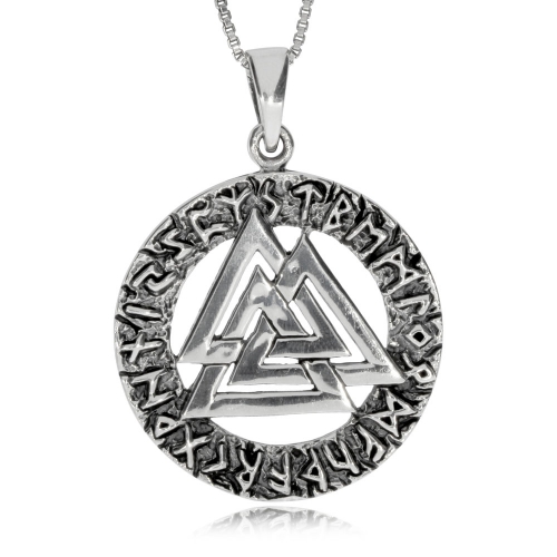 Stříbrný přívěsek - Valknut v kruhu
